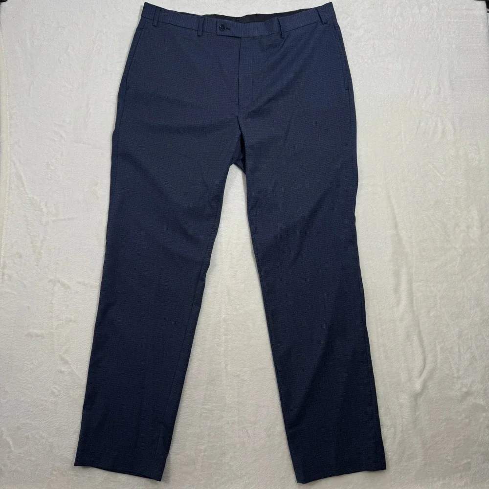 Lauren Ralph Lauren Dress Pants Mens 38 Navy Blue Houndstooth Flat Front Slim
